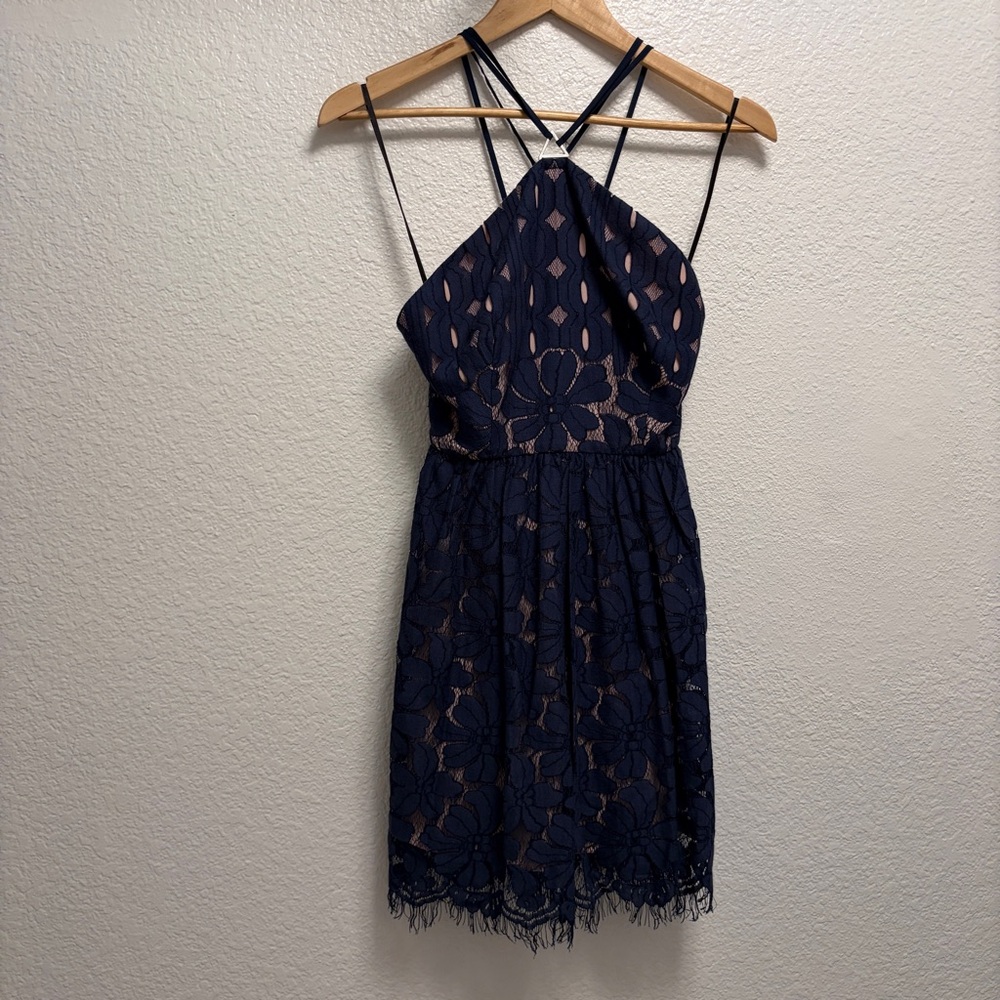 Stylestalker lace strappy mini dress women’s Size Small Navy blue lined